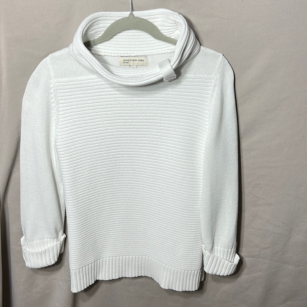 Jones New York, women’s sweater, (L) ribbed turtleneck w/button, long sleeves